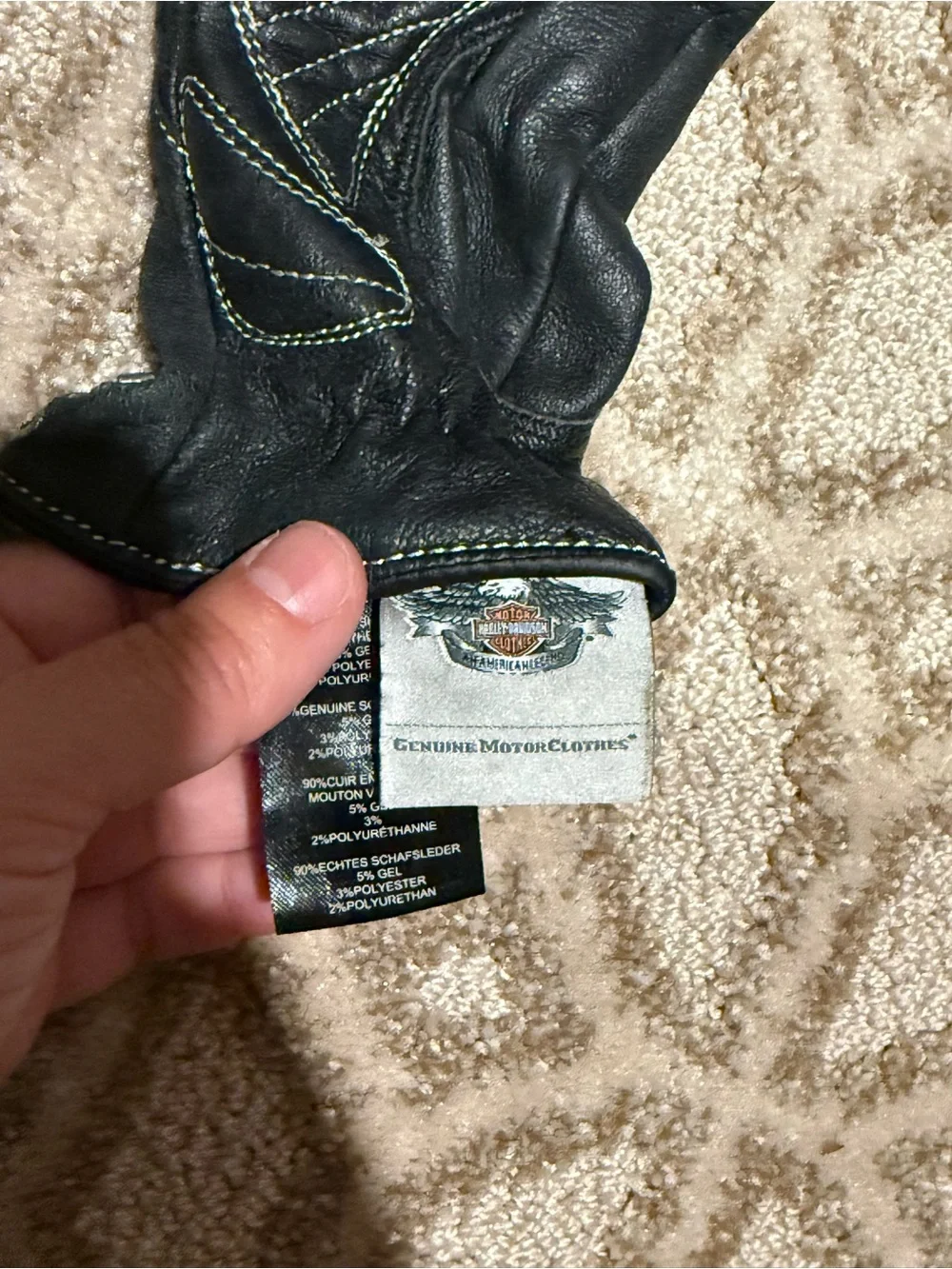 Harley-Davidson Black Leather Riding Gloves with Lace-Up Cuff
